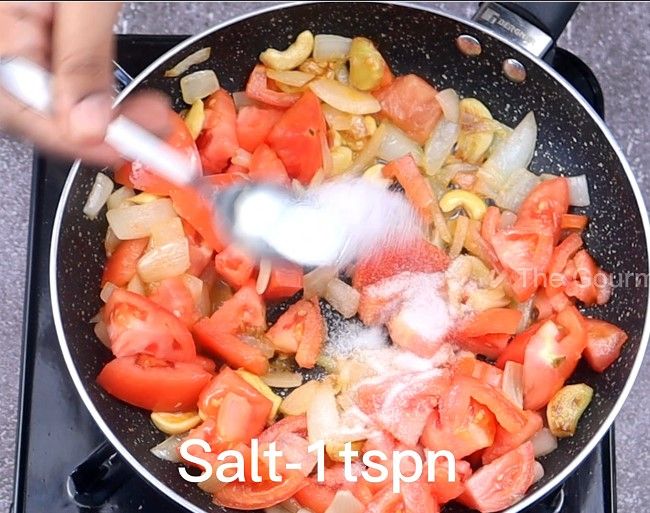 Step 2.3: Add chopped tomatoes, cashews, and salt