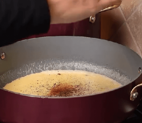 Step 3.1: Pour heavy cream into the pan with the butter and shallots
