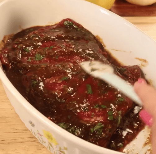 Step 1.1: Coat the skirt steak thoroughly with the marinade and chill for at least an hour