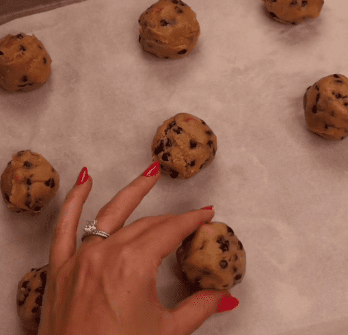 Step 1.1: Scoop cookie dough (about 1 tbsp per cookie) and place on the baking sheet, spacing them 2 inches apart