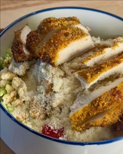 Crispy Chicken Caesar Salad with High Protein Greek Yogurt Dressing recipe