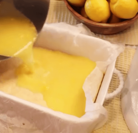 Step 1.1: Pour the lemon filling over the hot crust as soon as it comes out of the oven