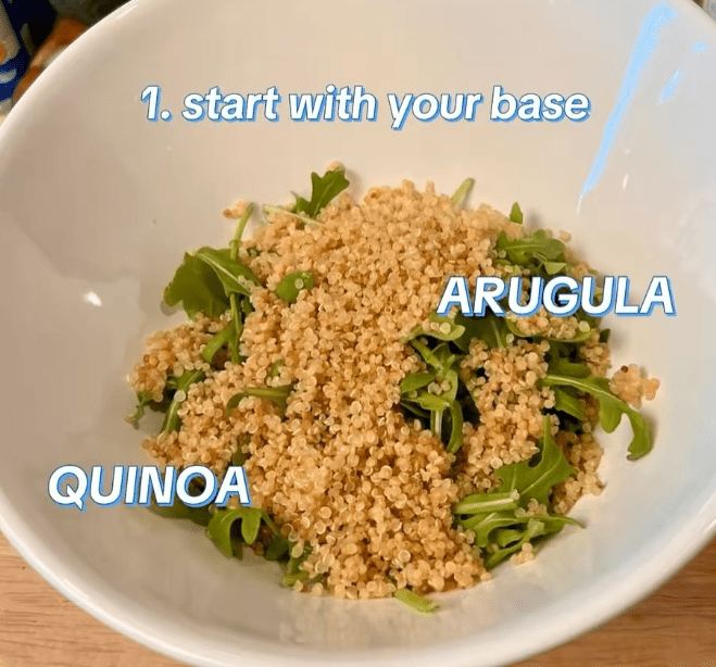 Step 1.1: Spoon in 1/2–1 cup cooked quinoa