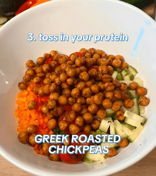Step 1.1: Add crispy roasted chickpeas that have been seasoned and cooked