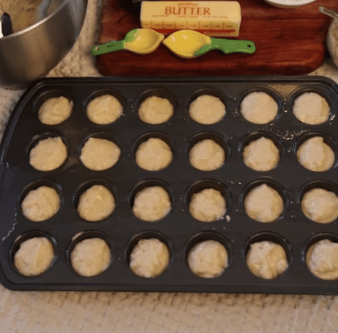 Step 2.1: Spoon the batter into a mini muffin tin, filling each cup about ¾ full