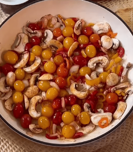Step 1.1: Add olive oil, all veggies, and spices to a baking dish