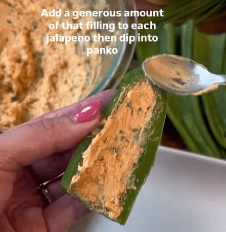 Step 1.1: Stuff the jalapeño halves with the mixture and top with extra panko