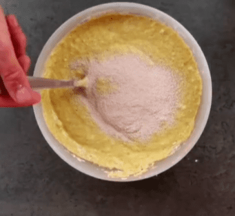 Step 1.1: Transfer the blended mixture to a mixing bowl, add the corn starch and flour, and combine well