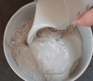 Step 1.1: Mix the oats, protein powder, yogurt, shredded coconut, and milk until well combined