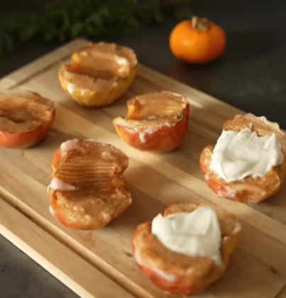 Step 1.1: Once the apples are cooked, top them with the protein yogurt mixture