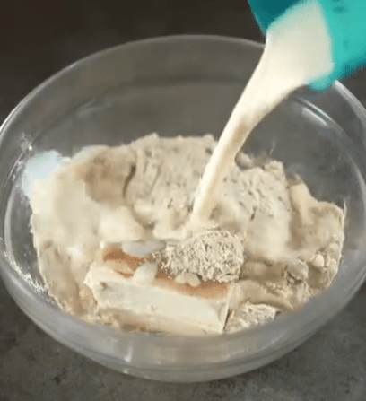 Step 3.1: In a blender, combine the silken tofu, melted coconut oil, hazelnut butter, maple syrup, plant-based milk, and chocolate-hazelnut protein powder