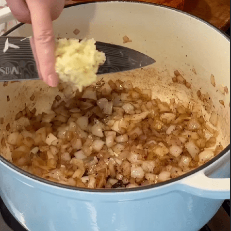 Step 1.1: Sauté the onion, shallot, and garlic in the bacon fat for 3–4 minutes, until soft and fragrant