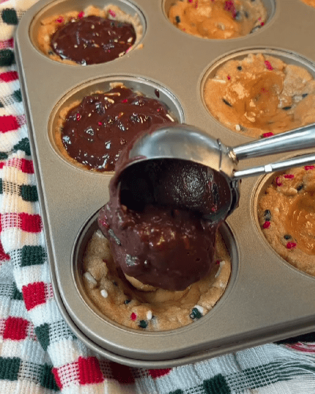 Step 1.1: Top each cookie cup with brownie batter
