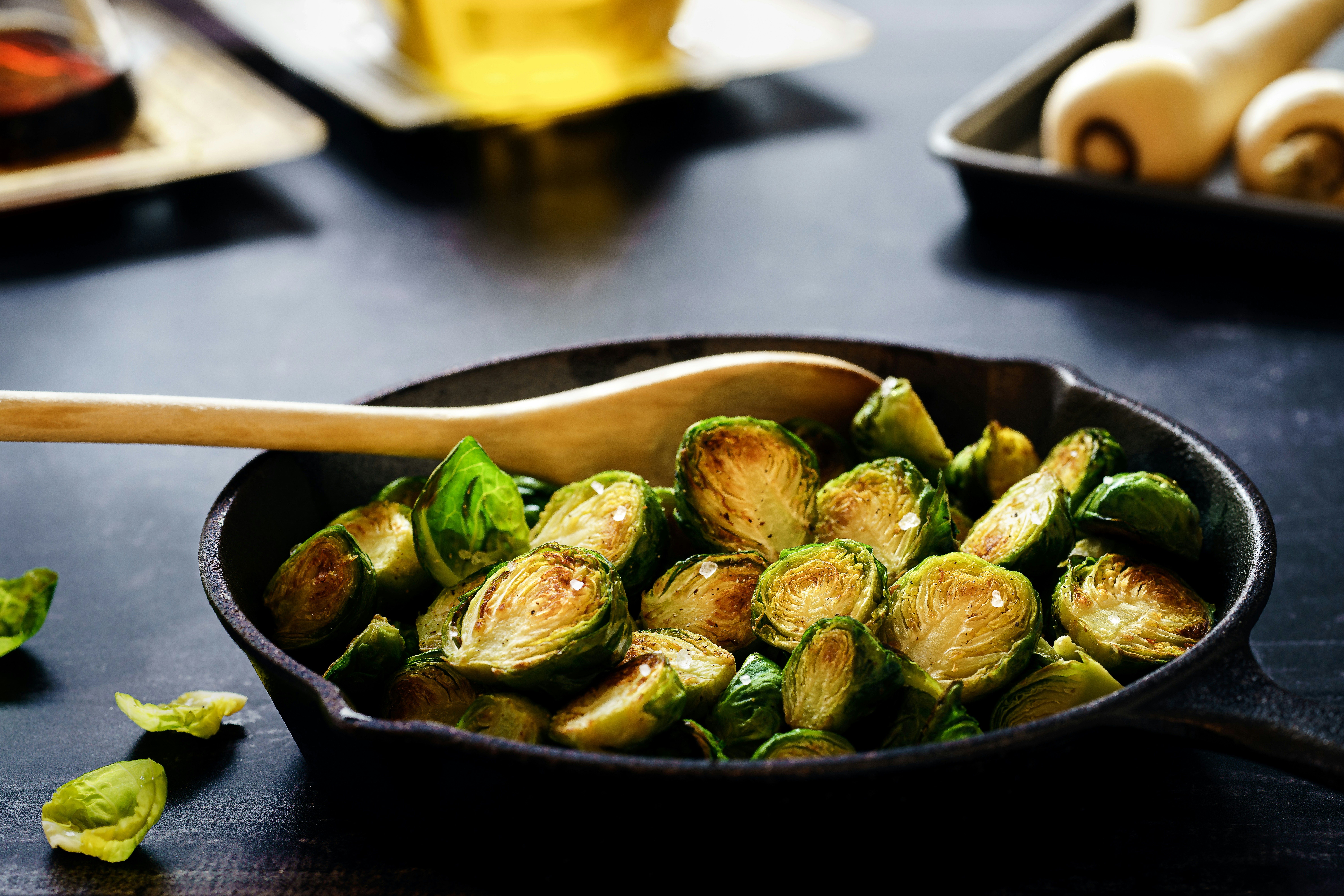 Lightly cooked brussels sprouts served in a bowl.