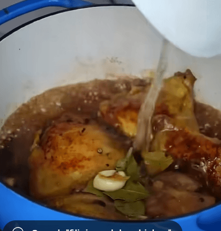Step 1.1: In a pot, combine 1 cup of water, soy sauce, black pepper, half of the chopped garlic, and chopped red chillies