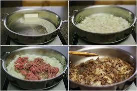 Step 1.1: Add the chopped onion, garlic, and meat, and cook until the meat is browned on all sides