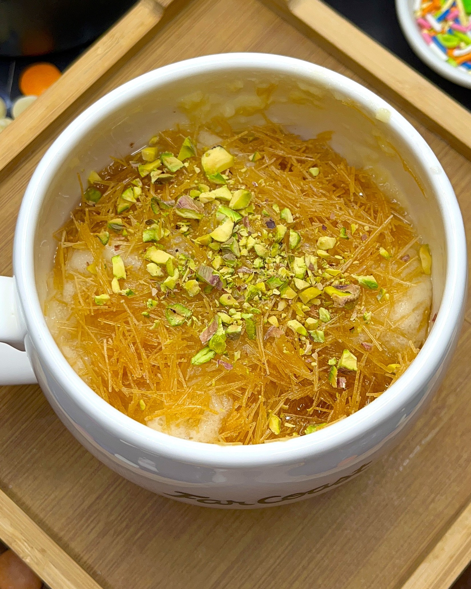 Crispy & Creamy Kunafa Mug Cake (Microwave Dessert) recipe