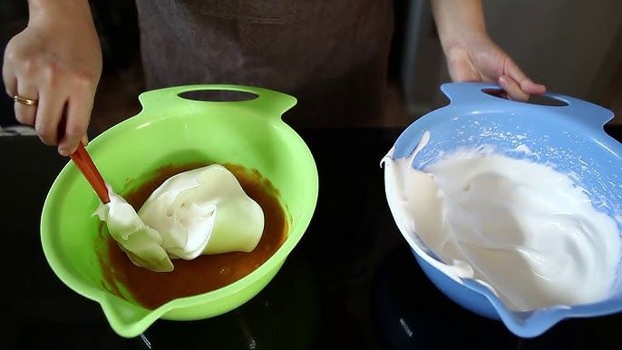 Step 1.1: Pour the mixture from section A into the egg white mixture from section B