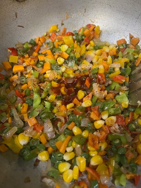Step 3.1: Add chili sauce, tomato sauce, soy sauce, vinegar, and salt