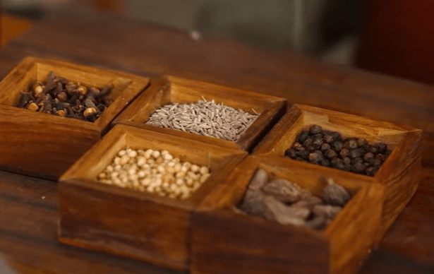 Step 4.1: In a pan, add coriander seeds, cumin seeds, black peppercorns, cloves, black cardamom, and salt to taste