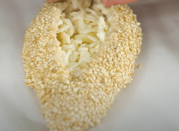 Step 2.3: Place it on a flat surface (sesame seeds coated side upwards)