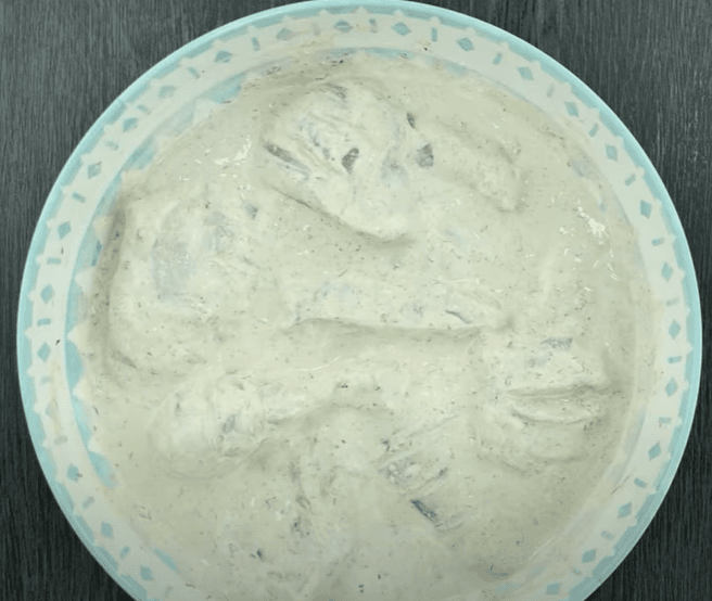 Step 1.1: In a bowl, add chicken, ground paste, yogurt, cream, garlic paste, dried fenugreek leaves, salt, cumin powder, ginger paste, black pepper powder, garam masala powder, and lemon juice
