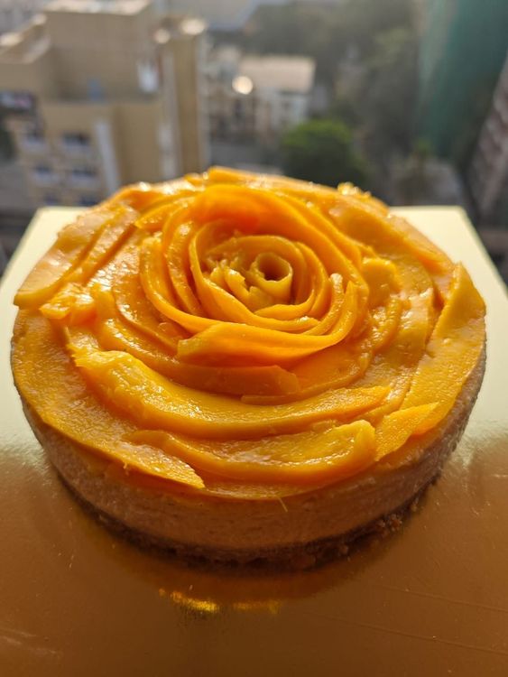 Baked Mango Cheesecake (Eggless) recipe