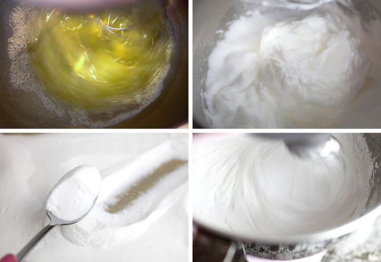 Step 1.1: Whisk egg whites, castor sugar, and cream of tartar until soft peaks form