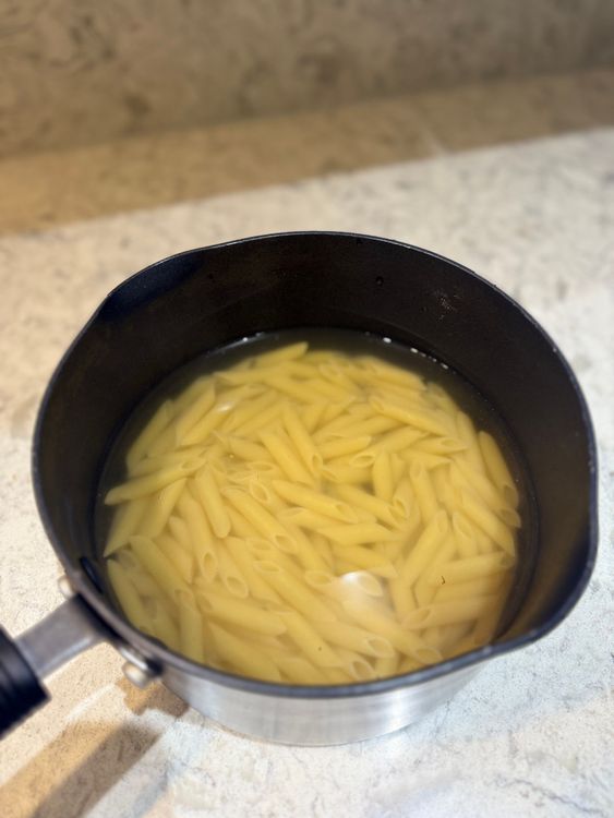 Step 1.1: Boil pasta in salted water for roughly 12 minutes