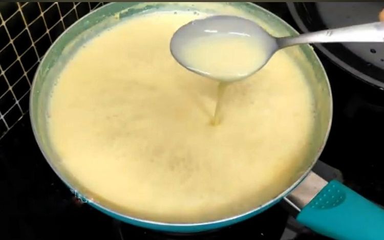 Step 3.1: Pour the custard mixture into a wide pan and boil until it reaches a slightly thick, pouring consistency