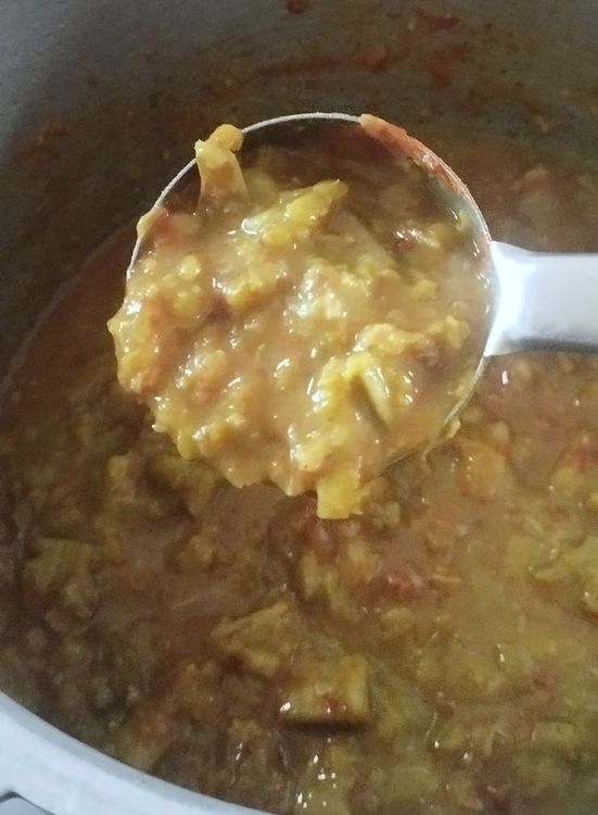 Step 1.1: Slightly mash the mixture with a masher