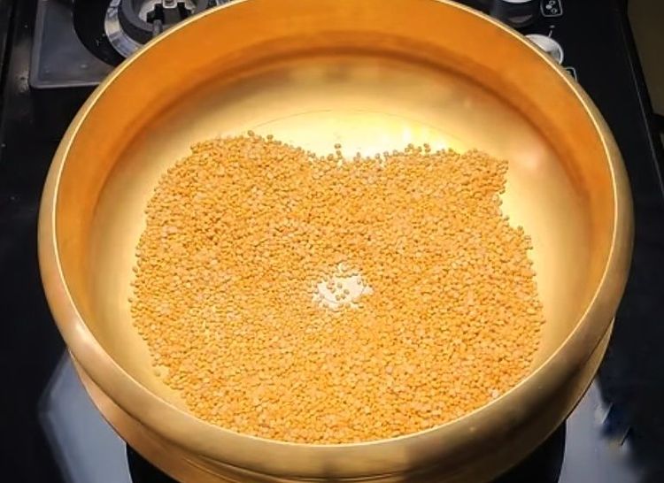 Step 1.1: Dry roast the split moong dal until it slightly changes color