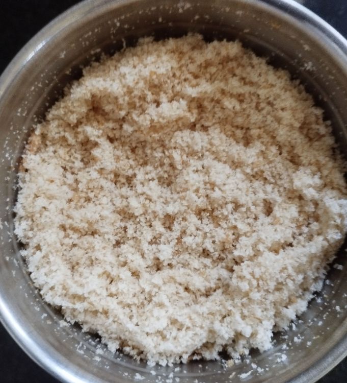 Step 1.1: Roughly cut the bread slices and add them to a mixer jar