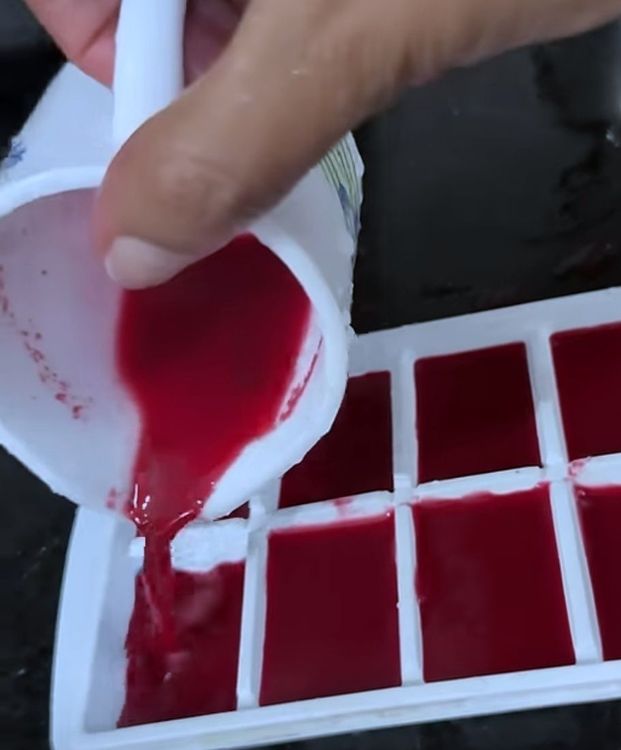 Step 1.1: Pour the strained juice into an ice tray