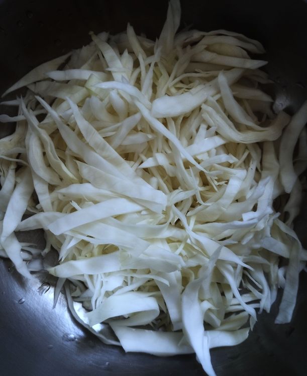 Step 1.1: Cut the cabbage into julienne pieces and place them in a bowl