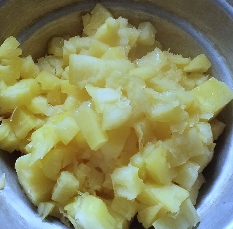 Step 1.2: Boil tapioca with water, turmeric powder, and salt until tender
