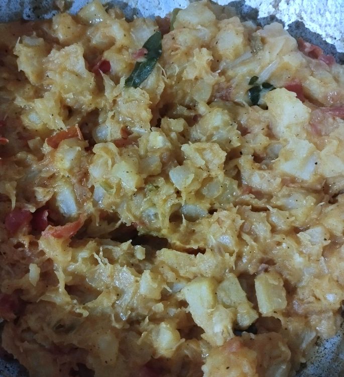Step 1.1: Add cooked tapioca, mix, and mash it