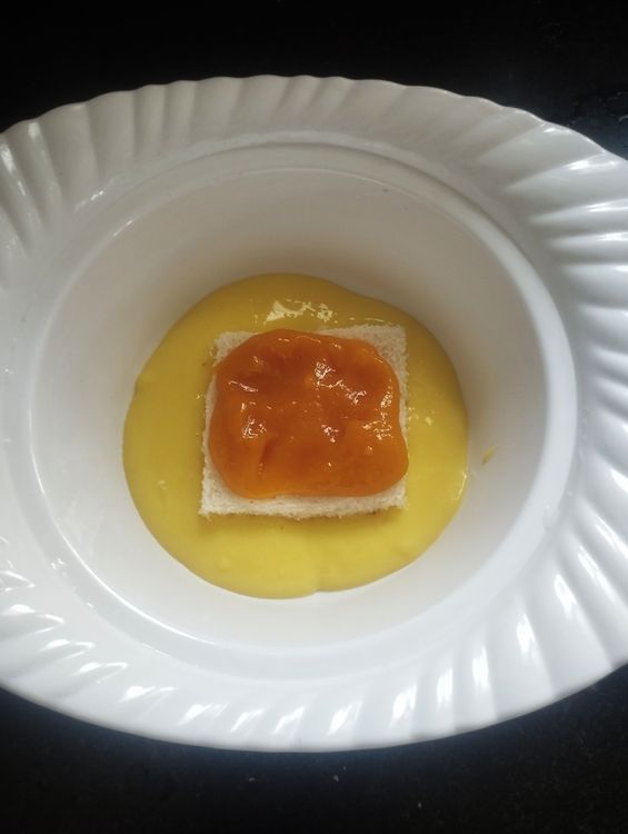 Step 1.3: To set the dessert, take a bowl and first add some custard milk