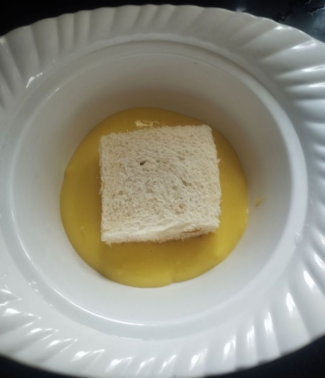 Step 1.4: To set the dessert, take a bowl and first add some custard milk
