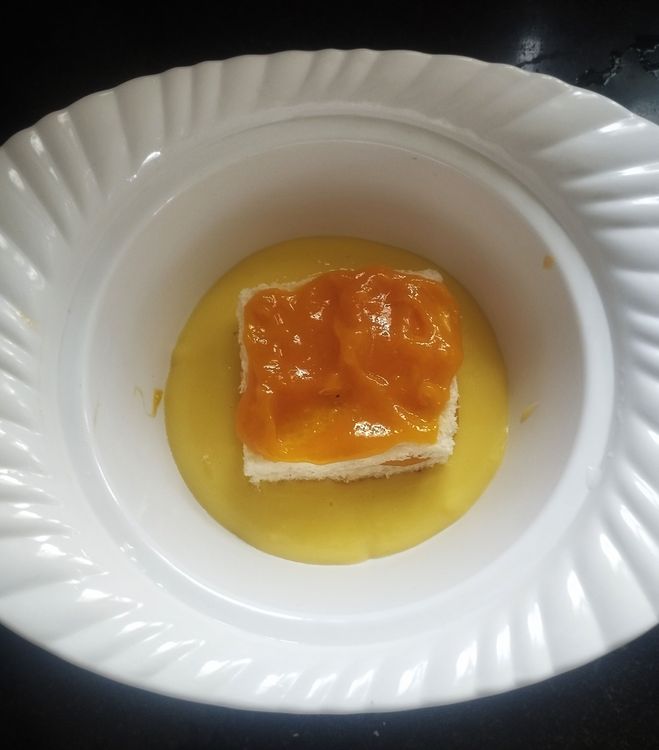 Step 1.5: To set the dessert, take a bowl and first add some custard milk