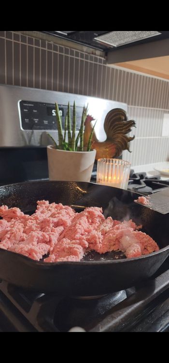 Step 1.1: Add ground turkey to a skillet and cook until it starts to brown