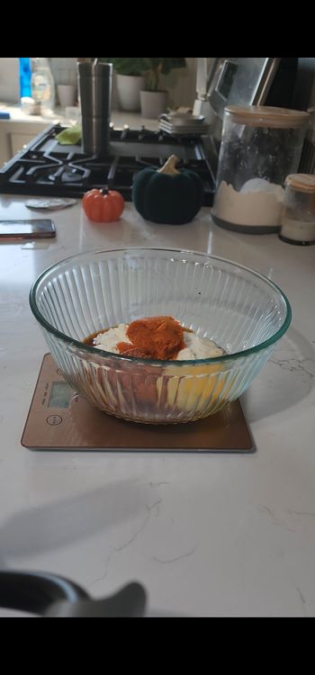 Step 1.1: In a mixing bowl, combine the sourdough discard, Greek yogurt, egg, pumpkin puree, and vanilla