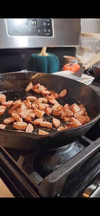 Step 1.1: Cut chicken sausage into half moon slices
