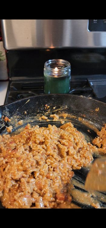 Step 1.2: Remove skillet from heat or turn very low and mix in Greek yogurt until creamy