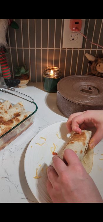 Step 1.3: Warm tortillas and fill each with chicken mixture and a small amount of cheese