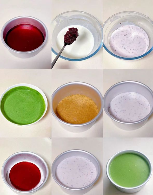 Step 1.7: Crush the digestive biscuits, pour in melted butter, mix well, pour into a 6-inch cake mold, press tightly, and store in the refrigerator
