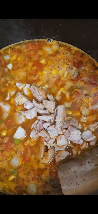 Step 1.1: Add the cooked chicken thighs, cumin, hot sauce, and taco seasoning