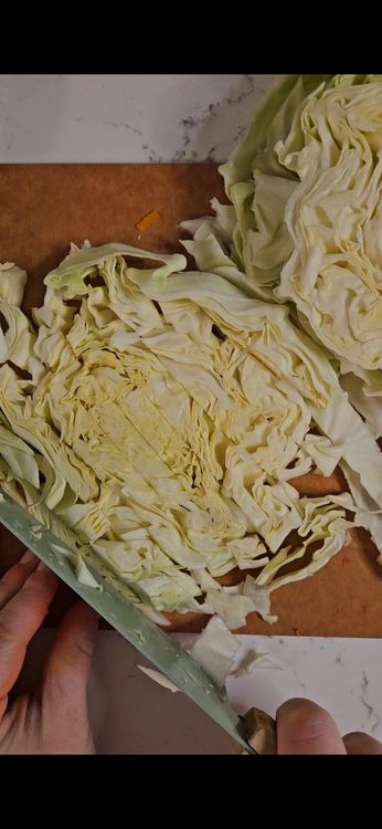 Step 1.1: Shred the cabbage thinly and set aside
