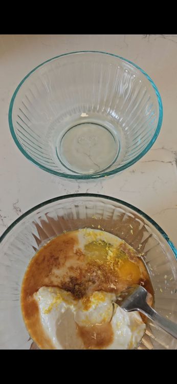 Step 1.1: In a bowl, mix the sourdough discard, Greek yogurt, egg, almond milk, and lemon zest until well combined