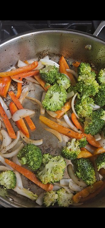 Step 3.1: Stir fry the bell peppers, onion, and broccoli in the same pan for 4-5 minutes